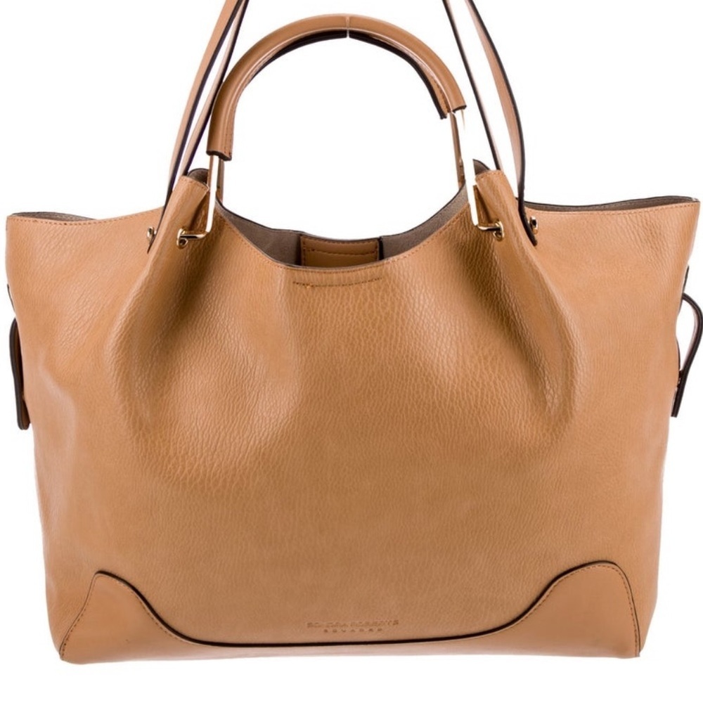 Sondra Roberts Tan Leather Tote Shoulder Bag Gold Hardware structured bag - Picture 5 of 14